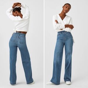 SPANX Seamed Front Wide Leg Jeans Vintage Indigo Pull On Size Small